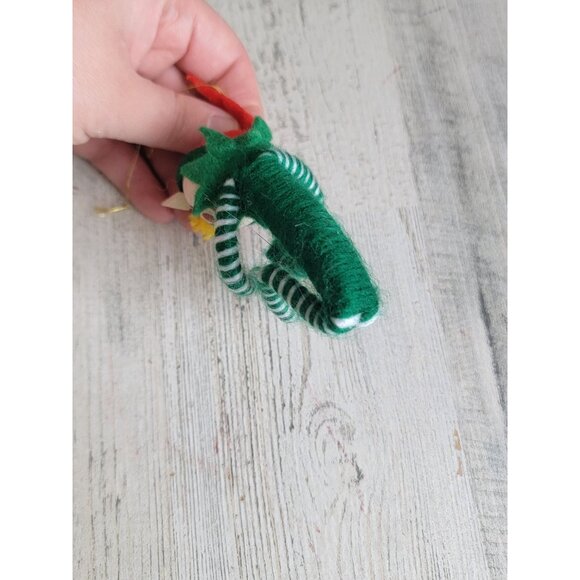 Vintage green mini elf stocking ornament Xmas - Picture 7 of 7